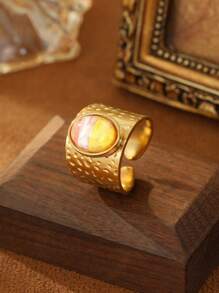1 pieza Anillo de color degradado naranja, blanco y amarillo, chapado en acero inoxidable con acabado en oro de 18k, elegante estilo francés, adecuado para uso diario, fiestas, festivales, vacaciones en la playa, regalos o colecciones