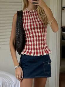 Women Vintage Polka Dot Tank Top Y2k Sleeveless Coquette Aesthetic Slim Fit Smocked Summer Going Out Tops