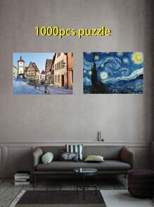1000 piezas Rompecabezas de la Noche Estrellada - 1000 Piezas Mini Puzzles de Van Gogh para Adultos, Obra de Arte, Juego Familiar (Incluye Piezas de Rompecabezas y Papel de Dibujo) - El Mejor Regalo para Adultos (Obra de Arte y Juego Familiar)