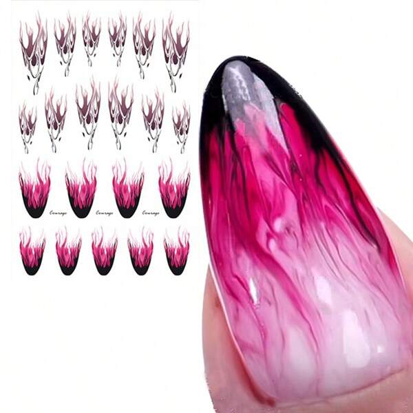 1pc 3D Flame Nails Stickers Red Flame Stripe Lines Sliders Design Manicure French Nail Art Decoration Decal
