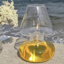 1PC Nordic Transparent Glass Hurricane Oil Lamp, Lantern Candle Holder - Tabletop Oil Lamp Candlestick, Borosilicate Windproof Decorative Candle Stand For Home Living Room Decor, Romantic Festival Holiday Decoration, European Minimalist Windproof Lampshade Candlestick, INS Atmosphere Light Gift (Oil Not Included)