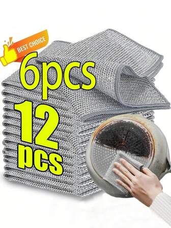 12pcs Steel Wire Dishcloth, Mesh Scrubber Rags, Multipurpose Kitchen Cleaning Cloths, Non-Scratch Pot Scourers, Reusable Heavy Duty Wipes For Dishes, Pans, Sinks, Stoves, Efficient Household Cleaning Tools For Adults, Daily Kitchen Maintenance