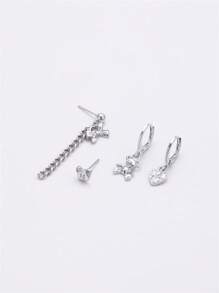 DareSee 4pcs Cool-Toned Alloy Heart Shaped Stud Earrings Set Music-Fest Y2K-Fest Back To School