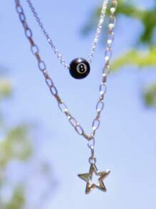 3pcs/Set Silver Star Necklace, Fashion Women Chain Necklace & Charm Necklace Set, Silver-Color Necklace Sets For Ladies