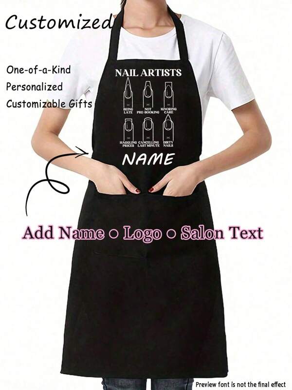 Personalized Black Apron For Nail Technicians – Custom Sleeveless Apron With Logo Or Text, Personalized Nail Tech Apron, Professional Beauty Apron, Oil-Proof Unisex Apron For Kitchen, Salon, Garden, Professional Cooking Or Beauty Work,Home Harmony,Multi-Functional,Durable,Ornamental,Reusable,Exquisite,Stylish,High-Quality,Colorful,Modern,Custom,Personalized,Unique,Ideal Gifts For Him,Ideal Gifts For Her,Boyfriend,Dad,Girlfriend,Mom,Family,Friends,Tea Room,Home,Garden,Office,For Anniversaries,For Valentine's Day,For Mother's Day,For Birthdays,For Father's Day,For Graduation,For Weddings,For Housewarming