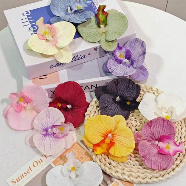 10 piezas de cabezas de flores de orquídea artificial, pétalos de orquídea mariposa Phalaenopsis para manualidades DIY, flores artificiales para decoración del hogar y bodas