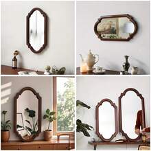 23/30 英寸壁镜，实木框架，垂直或水平悬挂，镀银玻璃，清晰度高且耐用，复古装饰镜，适用于墙壁、桌面、浴室或化妆间、家居和房间装饰，防潮轻质木材