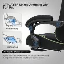 Fabric Gaming Chair, Massage Ergonomic Computer Chair With Footrest, Lumbar Support, Headrest, Height Adjustable Home Office Reclining PC Racing Chairs, Green - 綠色 - 查看 2