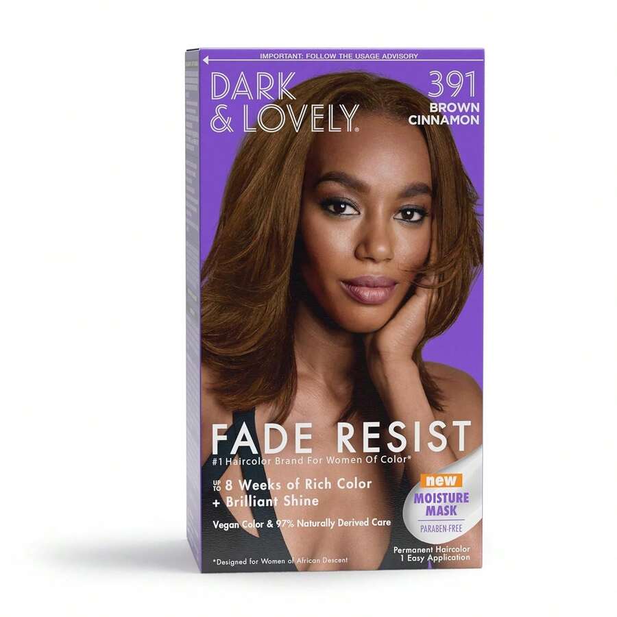 SoftSheen-Carson Dark And Lovely Fade Resist Rich Conditioning Hair Color, Permanent Hair Color, Up To 100 Percent Gray Coverage, Brilliant Shine With Argan Oil And Vitamin E, Jet Black - Brown Cinnamon 391 - View 1