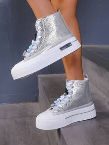 Damskie buty z płótna z wysoką cholewką, styl Preppy College Casual Lace-Up, modne i uniwersalne