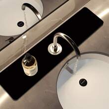 1pc Black Printed Absorbing Mat, Stone Print Quick Drying Mat, Bottom Drain Absorbing Drying Mat For Bathroom, Kitchen, Tap, Office, Commercial, Farm, Home Water Taps Decor Mat