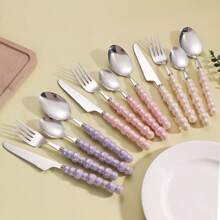 4 أو 16 قطعة مجموعة أدوات مائدة من الفولاذ المقاوم للصدأ والسيراميك حنفية غربية ، شوكة ، ملعقة ، متعددة الألوان، لوازم مدرسية