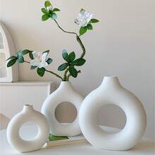 3pcs White Vases, Elegant Bohemian Modern Small Round Cute Vases For Decorating Living Room Coffee Table, Bedroom, Office Desk, Home Gifts, Plastic Vases, Home Decor, Reeds, Dried Flower Bouquet Flower Vases Back To School Room Decor School Supplies Glass Vase - Multicolor - View 3