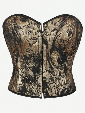 复古紧身胸衣上衣，骨质紧身胸衣，修身剪裁，腰部纤细，帝国风格露肩前扣紧身衣，适合外穿，适合正式晚会