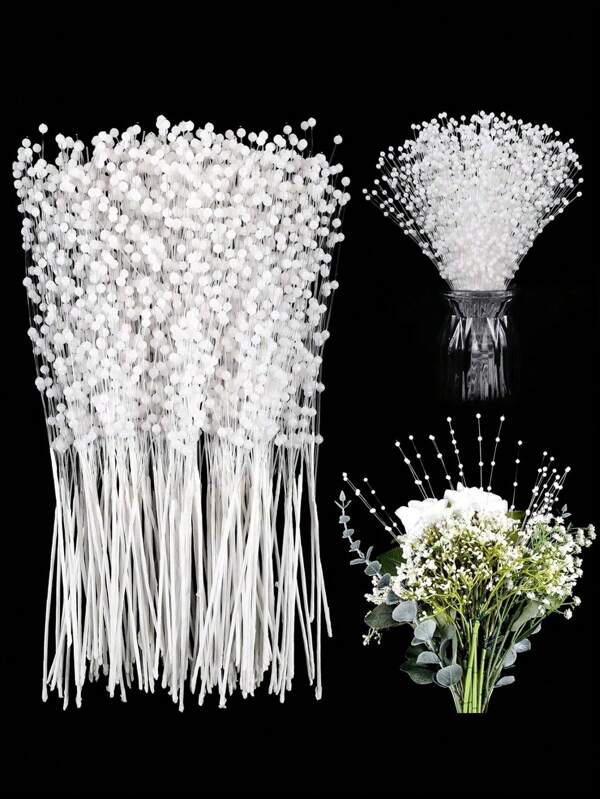 50/30/10Pcs Mini Faux Pearl Flowers White Pearl Stick Beads For Bridal Wedding Pearl Bouquet Party Decorations, DIY Wreath Bridal Wedding Pearl Bouquet Decorations, Home Party Decorations Crafts Decorations