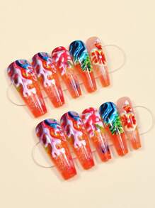 24PCS Summer Coral Plant Long Ballerina Press On Fake Nails Set, Dostawcy Paznokci