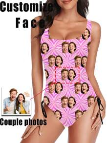 1 pieza Traje de baño personalizado para mujer, diseño de pareja personalizado, impresión facial, sexy y de moda, alta elasticidad, estilo ajustado, adecuado para playa y entrenamiento de natación, de moda para jóvenes, playa, vacaciones, ropa de baño para niñas, mejor regalo para novia/esposa, elegante, de moda, hipster, casual, minimalista chic, personalizado, personalizado, único, disfraces de hombre, guardarropa cápsula, estilo básico/urbano para hombres, regalos ideales para él, novio, familia, amigos, para cumpleaños, para vacaciones/vacaciones, para escuela/competencia, para deportes/escalada