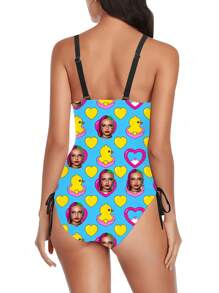 1pc Personalized Face Print Women Swimsuit, Sexy & Fashionable, High Elasticity, Slim Fit, Suitable For Beach And Swimming Training, Stylish Young People Swimwear, Beach, Holiday, Girls Swimsuit, Best Gift For Girlfriend/Wife,Stylish,Fashion,Hipster,Casual,Minimal Chic,Personalized,Customized,Custom,Unique,Guy Costumes,Capsule Wardrobe,Men Basic/Street Style,Ideal Gifts For Him,Boyfriend,Family,Friends,For Birthdays,For Vacation/Holiday,For School/Competition,For Sports/Climbing