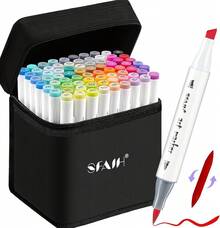 SFAIH Brush Tip Alcohol Markers Set - 72 Colors Double Tipped Art Markers For Artist Adult Coloring Illustration, Gifts For Artist Adult, Dual Tip Brush & Chisel - Refillable Ink - 72種顏色 - 查看 1