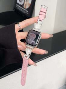 Kompatibel mit, 1 Stück junges & modisches universal Damen Armband mit stylischem, lässigem Luxus-Abaloneperlen-Herzanhänger, irisierend, glitzernd, verstellbares, weiches, modisches pinkes Lederarmband kompatibel mit Smart Watch Ultra3/2/1 SE S10/S9/S8/S7/S6/S5/S4/S3/S2/S11 Serien 38mm 40mm 41mm 42mm 44mm 45mm 49mm, Smartwatch Armband Zubehör, Geschenk für Freundinnen, Freunde, Familie
