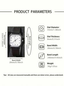 1 pieza Reloj de pulsera de cuarzo clásico y de moda para hombre con correa y esfera cuadrada, diseño minimalista casual, sin caja
