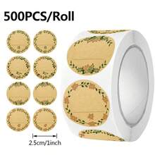 500 pièces/rouleau Étiquettes rondes blanches en papier kraft 2,5 cm, étiquettes autocollantes manuscrites, étiquettes de scellage, étiquettes décoratives - Multicolore - Voir 4