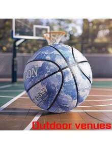 SIANGON Spring Sports 优质花卉图案耐用高档 PU 皮革篮球，尺寸 5/6/7，室内/室外，理想礼物 - 藍色 - 查看 3