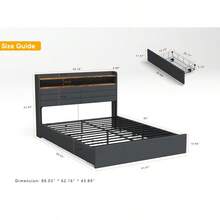 Queen Bed Frame With 4 Storage Drawers, Upholstered Platform Queen Size Bed Frame With Headboard, LED Light And Charging Station, No Box Spring Needed, Noise Free, Easy Assembly-6874 - Multicolor - View 3