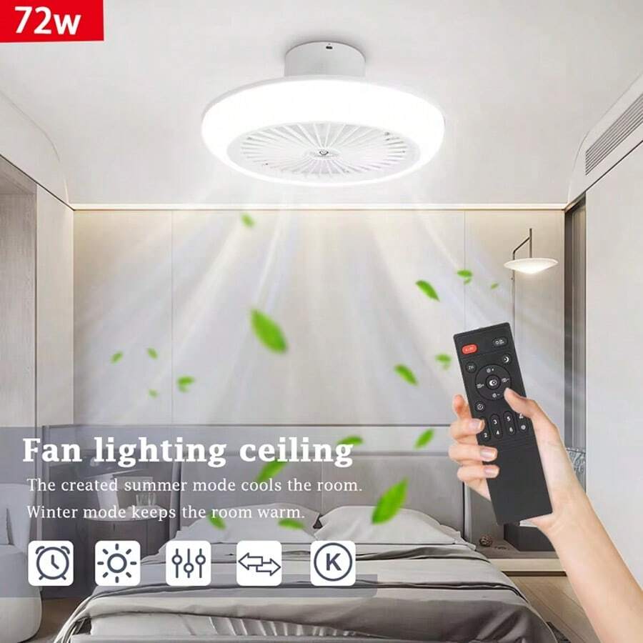 72W Extra Large Remote Control Ceiling Fan Light, Adjustable Brightness & Fan Speed, 50cm LED Home Ceiling Fan Lamp, AC85-265V RGB+3 Color Changing+Stepless Dimming, Modern For Bedroom/Living Room/Dining Room