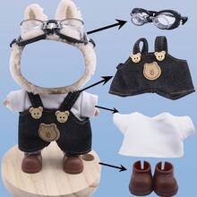 4-teiliges Bekleidungsset (ohne Puppen) geeignet für 17cm Stoffpuppen als Ersatz für Puppen der ersten, zweiten und dritten Generation. Bekleidungsset/Schuhe aus Lumpentuch, Träger, Hose, Bekleidungsset mit Lumpentuch, exquisites Zubehör geeignet als Geschenk - Verschiedenfarbig - Übersicht 9