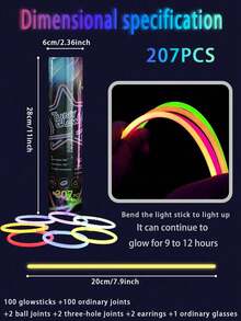 207支彩色荧光棒。这些荧光棒亮度极高，是一种可以发出柔和强光并持续发光的照明产品，即使在黑暗中也能发光。它们可以持续发光8到12小时。是婚礼派对照明、圣诞派对用品、新年礼物和嘉年华派对用品的理想选择。 - 彩色 - 查看 3