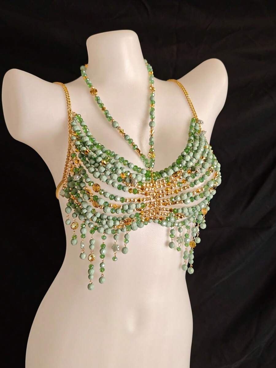 中性性感亚克力亮片镂空吊坠身体链项链，胸带比基尼饰品，适合女性、男性、LGBT，适合夜总会、派对、酒店、狂欢节、情侣