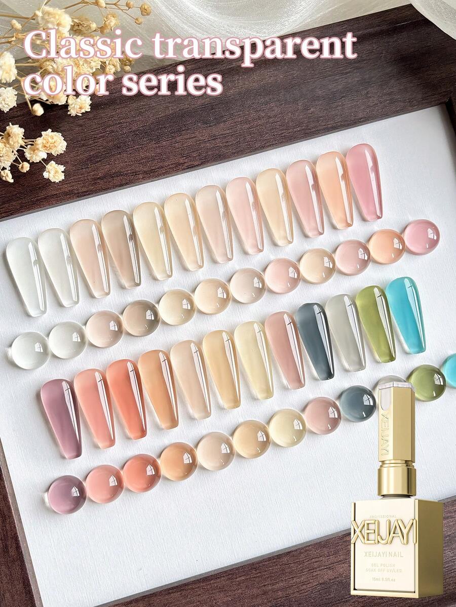 XEIJAYI 24Pcs 15ML Ice-Through Color Gel Nail Polish Semi Permanent Nail Art Soaking UV LED Nail Salon DIY Nail Salon Gel For Spring And Summer