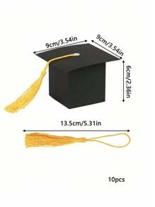 Set de 5 piezas/10 piezas/20 piezas Caja de regalo de caramelo con forma de birrete de graduación, Caja de galletas y chocolates para la fiesta de graduación, Decoración de mesa de graduación con borla dorada, Navidad