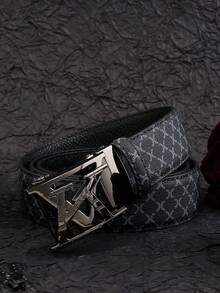 beaytar 1pc New Fashion Men's Belt, Classic Letter Design, High Quality Alloy Automatic Buckle, Exquisite Printing, Lightweight & Business Style