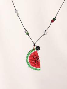 1pc Lovely Sea Turtle & Fruit Beaded Knotted Long Necklace/Sweater Chain, Suitable For Ladies Daily, Beach, Holiday Wear, Gift - Multicolor - View 12