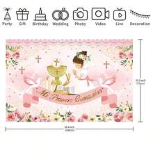 1pc First Communion Decorations First Communion Backdrop Baptism God Bless Banner Pink Floral Mi Primeria Communion Photo Backdrop For Christening Shower Confirmation Decorations - Pink - View 9