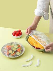 100 Pcs Disposable Food Cling Film Cover Shower Head Cover Multi-Purpose Disposable Shrink Bag Disposable Shoe Cover Thickened Kitchen Cling Film Household Refrigerator Refrigerated Food Preservation Cover Elastic Telescopic Cover