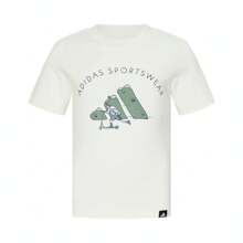 Adidas Camiseta de cuello redondo de manga corta tejida con estampado de garabatos para niño pequeño TJZ4073