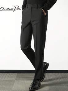 Pantalones formales de traje para hombre de corte recto y ajustado para uso profesional - Negro - Ver 1