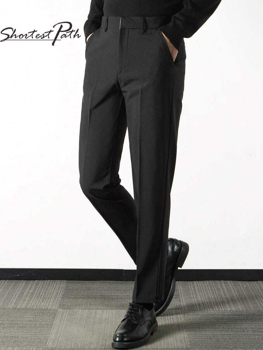 Pantalones formales de traje para hombre de corte recto y ajustado para uso profesional - Negro - Ver 1