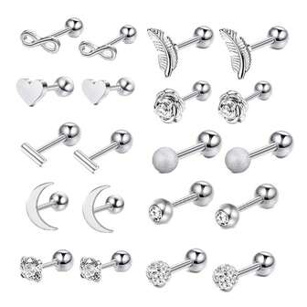 20PCS 16G Stud Earrings Set 316L Stainless Steel Hypoallergenic Earrings For Women Men Earrings 3-7mm Cubic Zirconia Earrings Tragus Cartilage Helix Lobel Ear Studs 20G