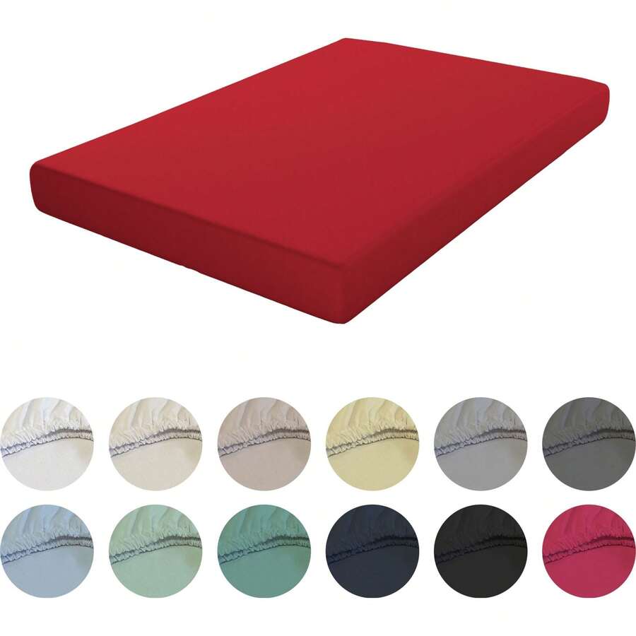 Ecommerc3 Fitted Sheet For Mattress From 80 To 200 Cm, Adjustable, Elastic, Durable – Soft, Breathable Fitted Sheet With Perfect Fit – Suitable For Mattresses Up To 30 Cm Height - Red - View 1