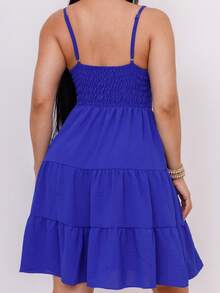 Women's Midi Dress With Straps In Duna Fabric, Loose And Lined - 寶藍色 - 查看 3