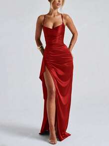 Elegante vestido de fiesta con escote sin tirantes, volantes y cintura de satén sexy, vestido de dama de honor, vestido de gala