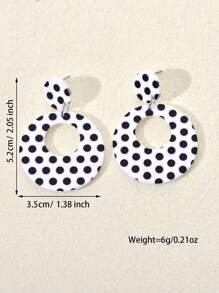 1 Pair Stylish Black & White Polka Dot Acrylic Earrings, Fashion Jewelry For Women