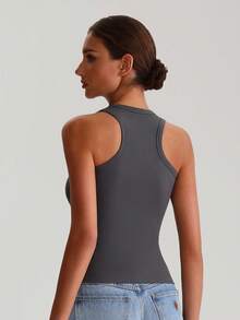 MASKERT Women's Top, Sports Top, Tight Fitting I-Shaped Back Yoga Top, Casual, Soft And Comfortable - Dark Grey - View 3