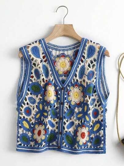 Cardigan feminino com decote em V e bordado vazado