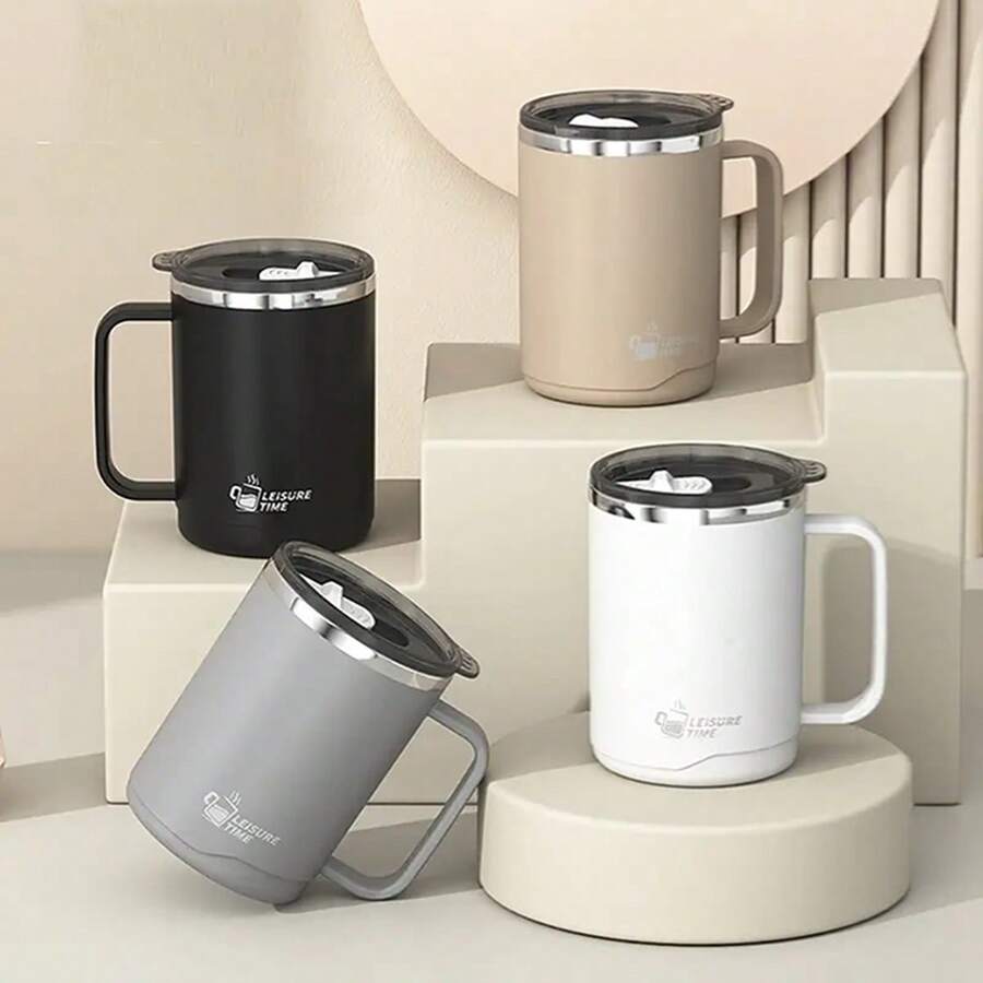 1 件带盖不锈钢杯，隔热玻璃杯 - 创意隔热茶杯、咖啡和牛奶杯、双层壁、防漏户外探险咖啡和茶杯 - 送给女性的完美礼物