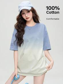 Women's Summer Short Sleeve Ombre Drop Shoulder T-Shirt